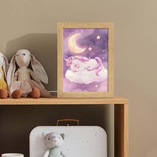 Nachtlampje 15x20 cm - Kinder lampje - Eenhoorn - Paars - Sterrenhemel - Maan - Tafellamp kinderkamer - Slaapkamer lamp - Bedlamp kinderen - Kinderlampje stopcontact - Wandlamp babykamer - Nachtlampjes van Merkloos — afbeelding 3