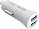 Cygnett PowerMini Auto oplader  2.4 Amp  2x USB 2.0 aansluitingen  Super-fast Charge  Wit  Voor oa Samsung Galaxy S10 / S9 / S8 / S7 (Plus / Edge / Active) / A9 / A8   Apple iPhone Xr / Xs Ma