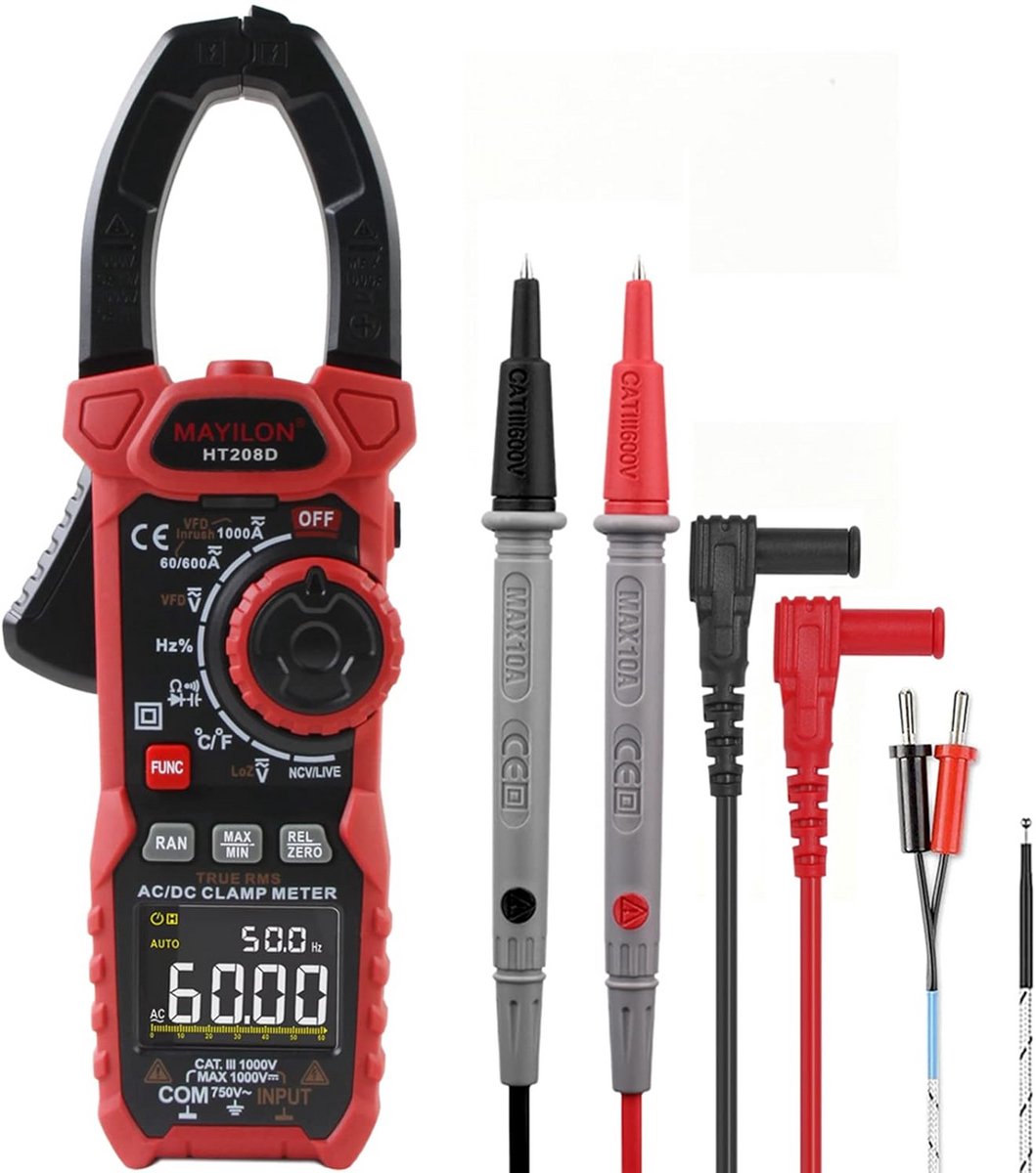 True RMS Stroomtang Multimeter met VFD, Inschakelstroom en NCV Functie voor AC/DC Metingen