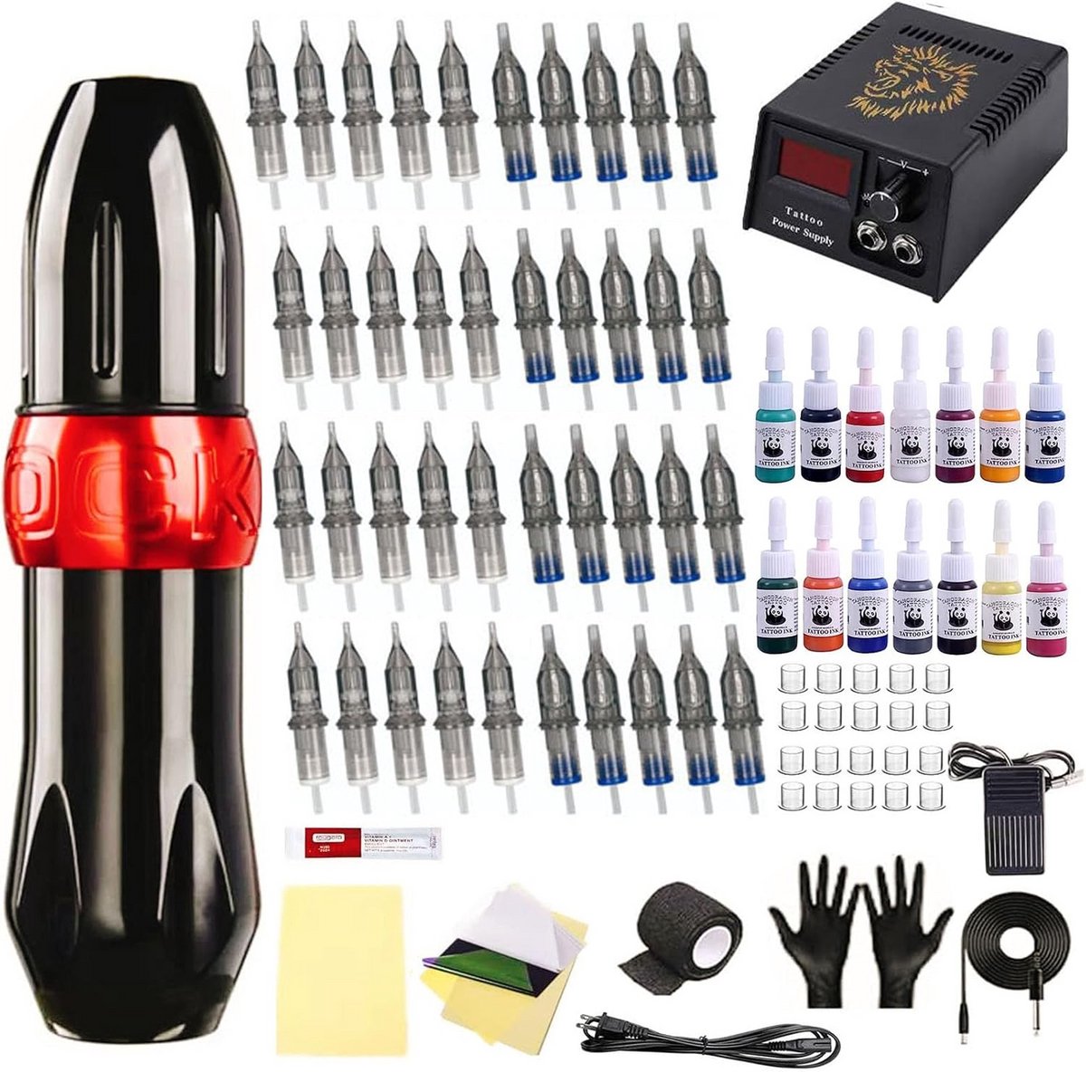 Complete Rotary Tattoo Machine Set met 14 Kleuren Inkt en 40 Naalden