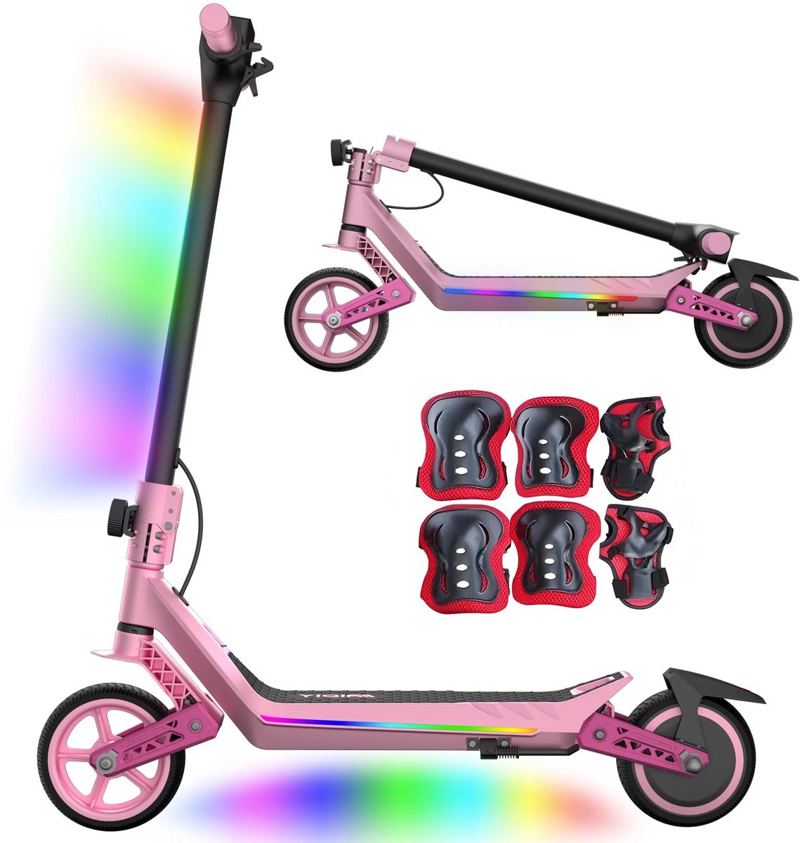 YIQIFA U8 Elektrische step kinderen – Inklapbaar – Verlichting - 16 km/u - Voor- & Achtervering - max 60 kg - Roze - YIQIFA - €149,99