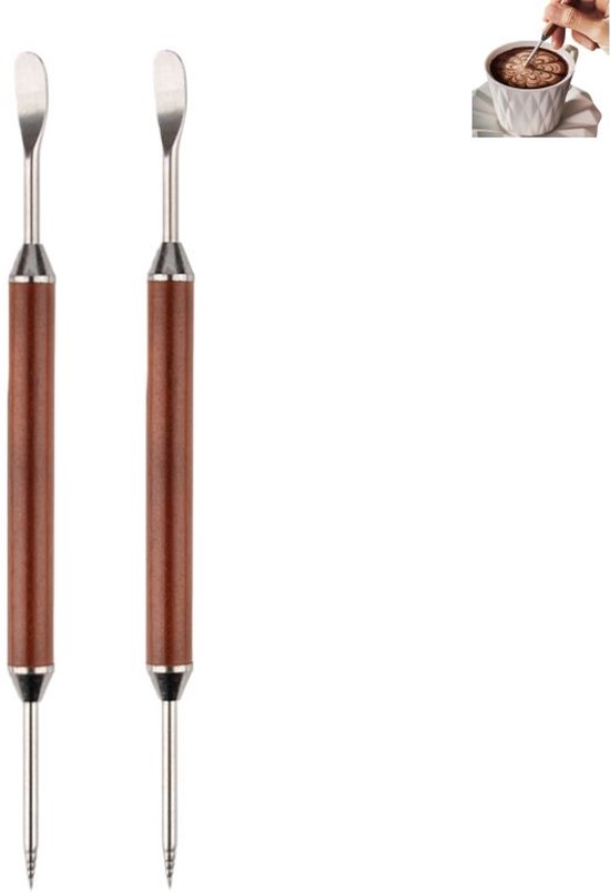 2 pièces - Stylos à latte art - Stylos à café latte art en acier inoxydable - pour Dessin Professionnel de Café, Utilisation à Domicile & Café - 15.4×8 mm