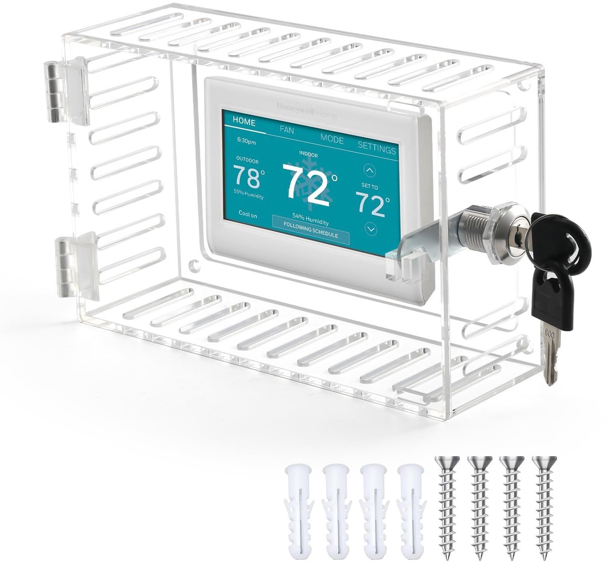 Thermostaat behuizing transparant met sleutel 18.5x12x6.3cm – veiligheidskap met slot – beschermhoes voor thermostaat