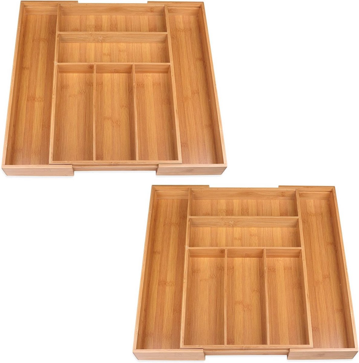 Verstelbare Bamboe Bestekbakken - 2 Stuks, 30-48 cm - Keukenorganizer met 5-7 Vakken
