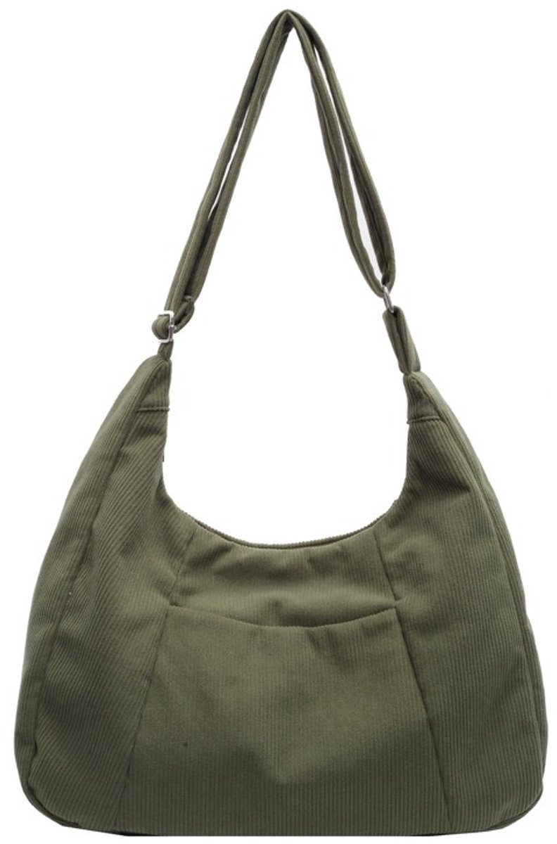 XL Dames Corduroy Schoudertas - Multifunctionele Halve Maan Tote Bag - Grote Capaciteit Reistas - Groen (39x44x15cm)