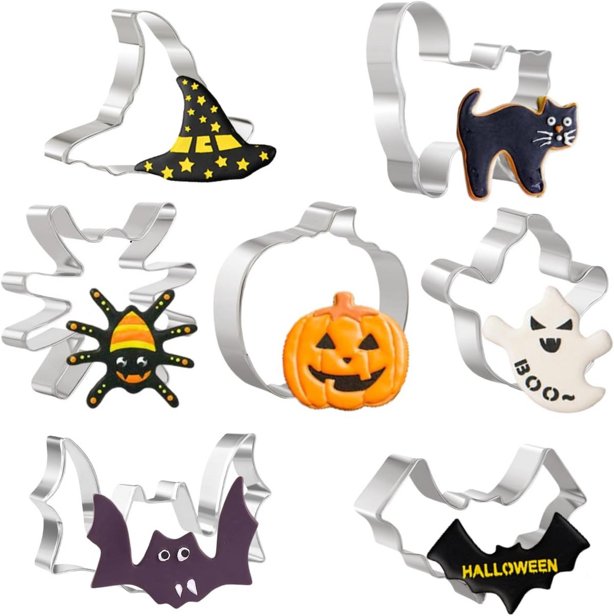 7-delige Halloween Koekjesvormpjes Set - Pompoen, Spook, Vleermuis en Meer