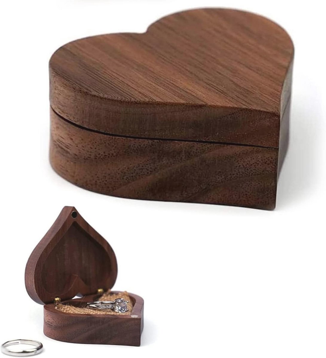 Hartvormige Ringendoos van Hout voor Verlovingsringen en Sieraden - Perfect voor Bruiloften en Cadeaus