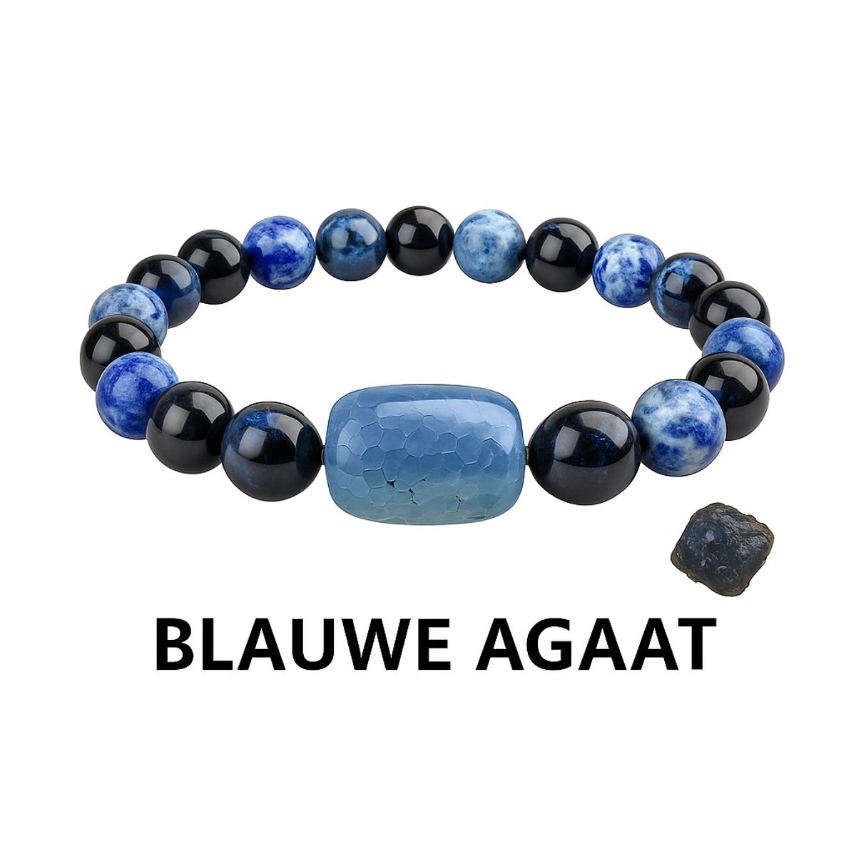Blauwe Agaat armband – Natuursteen kralen – Elastisch – Unisex