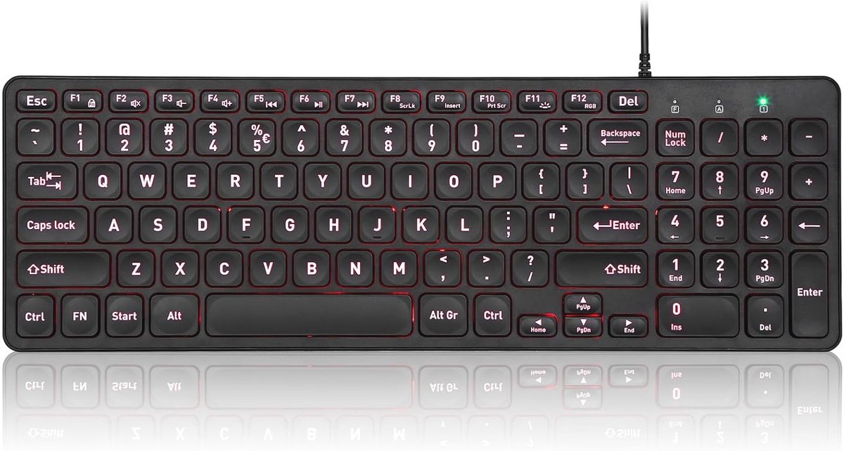 Compact Wired Backlit USB Keyboard with Large Print Letters - Ergonomic Design for Enhanced Productivity
