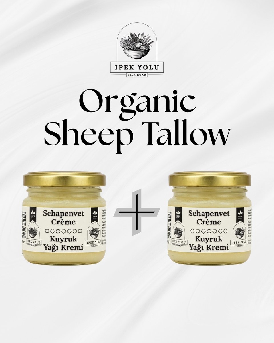 Ipekyolu - Sheep Tallow Balm – 100% Natuurlijk - Schapenvet (Staartvet) - Tallow Cream - Gewricht en Spierpijn - Hydrateert en Herstelt Droge Huid - Geschikt voor Elk Huidtype - Dagcrème & Tallow Crème - Kuyruk Yağı