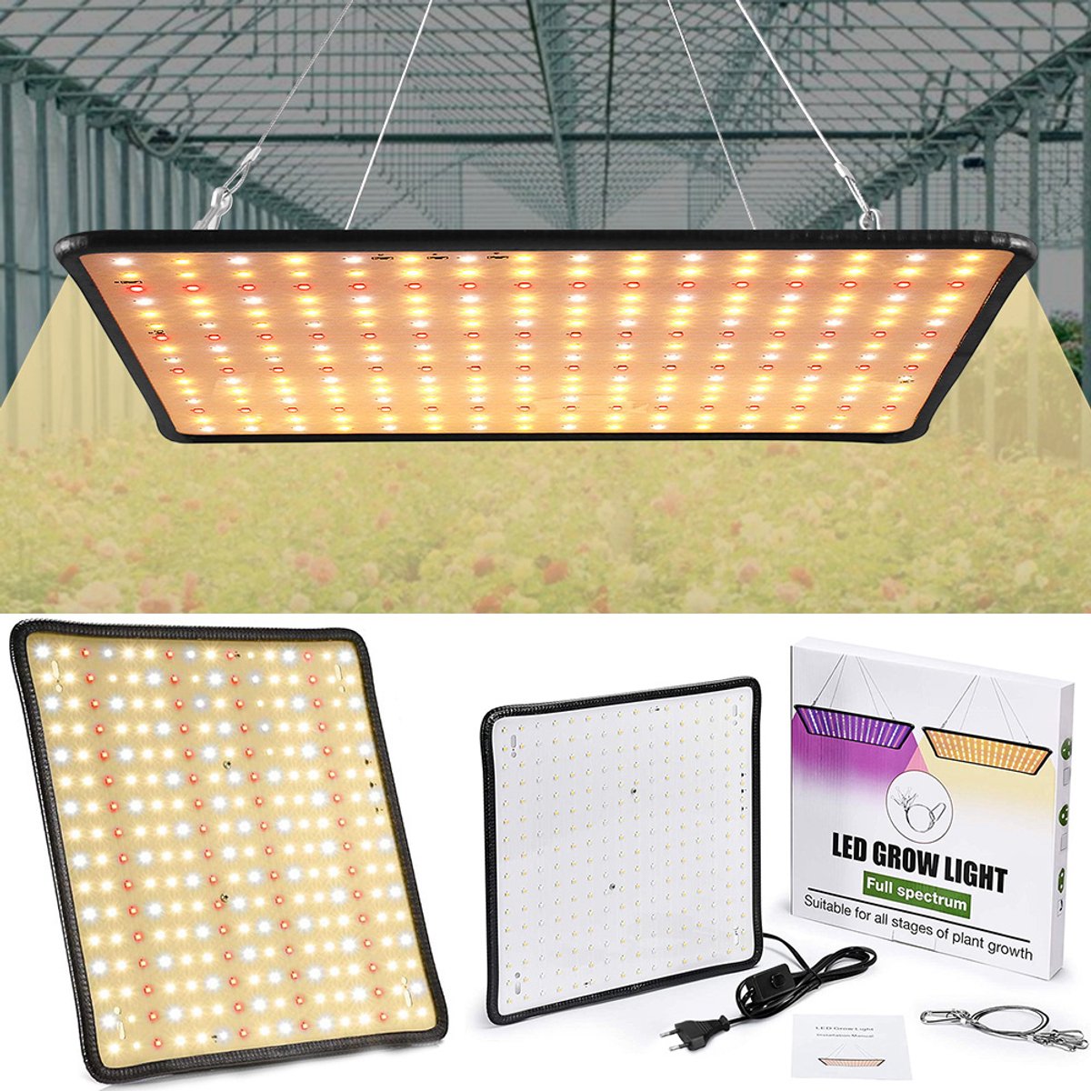 MUPOO Kweeklamp LED – 256 LEDs Groeilamp 30W met Aan/Uit Schakelaar voor Binnen Planten, Zaailingen, Succulenten, Groenten & Bloemen – Hydroponics & Kas - Natural White