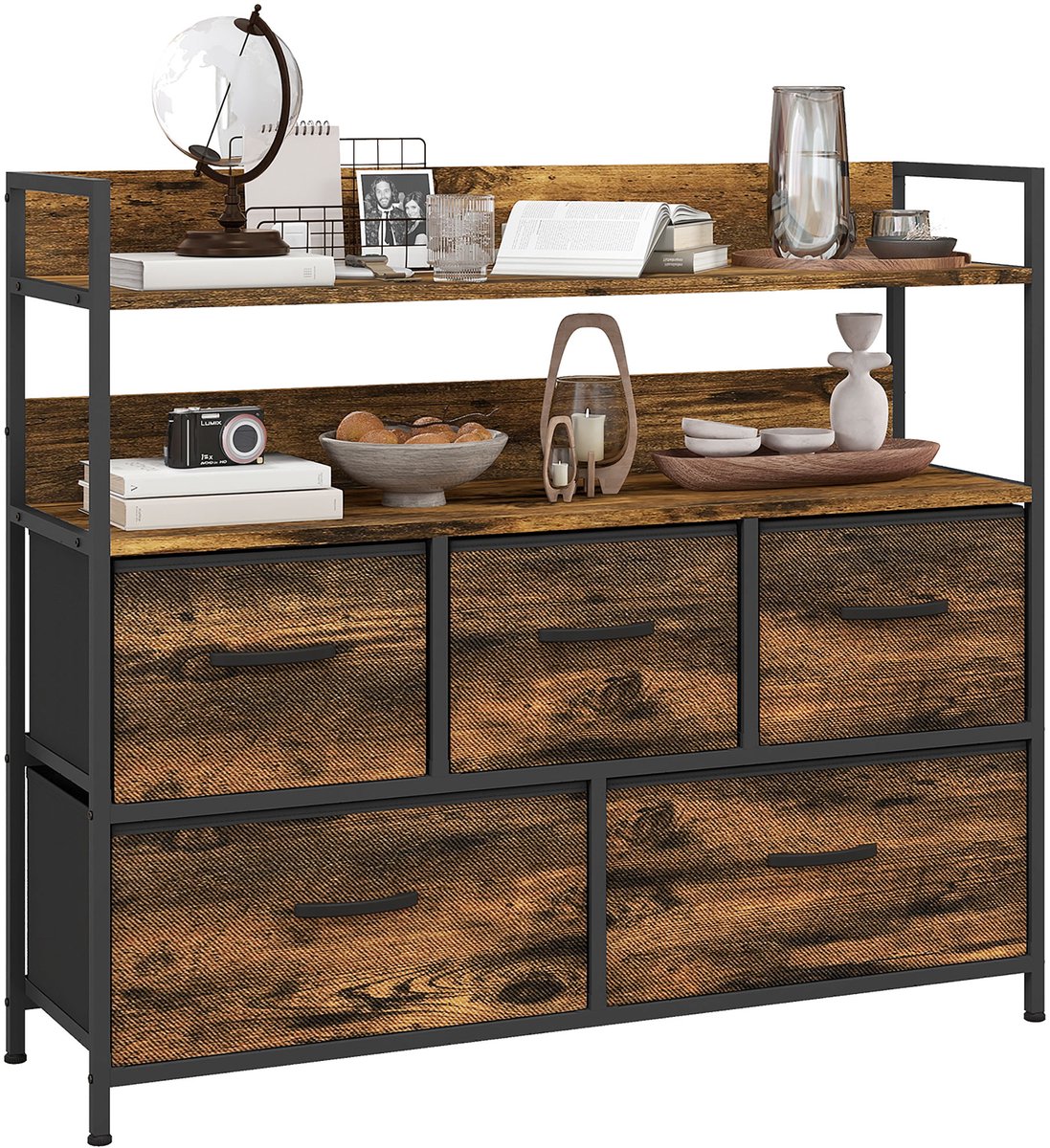 HOMCOM Stoffen Commode - Vliesstof (100% polyester) - 98x29x85cm - Rustiek Bruin
