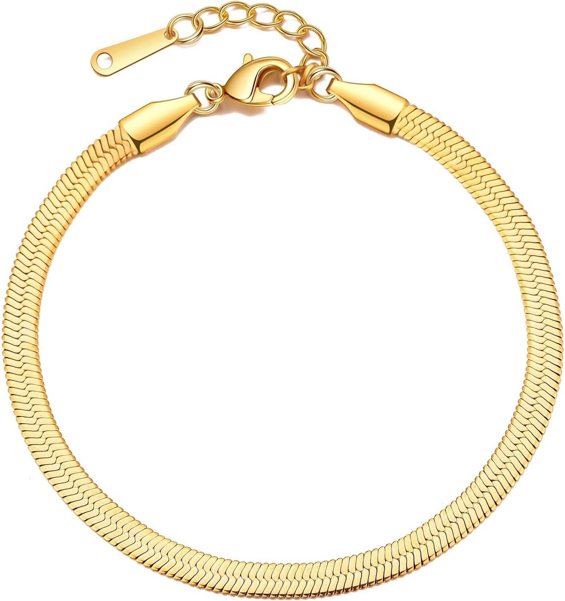 Vergulde RVS Visgraat Platte Slang Armband voor Dames en Heren