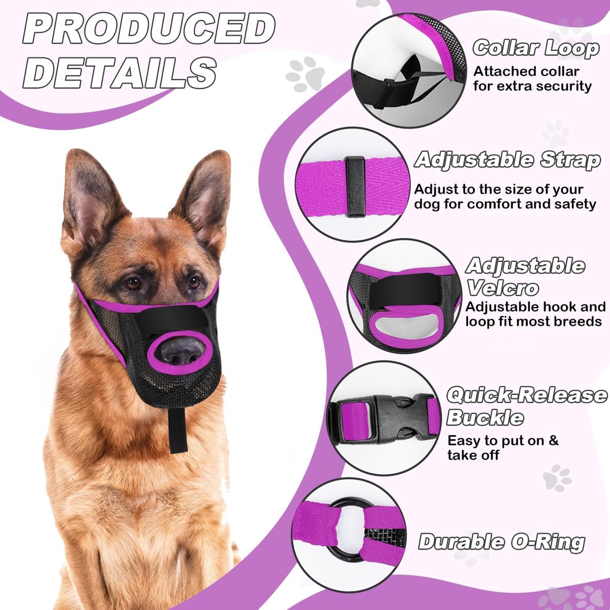 Soft Air Mesh Dog Muzzle For S-M-L Dogs - Anti-Biting Barking Chewing Scavenging Adjustable Loop - Front Opening Design Allows Panting Drinking - Grooming Training Walking Pet Accessory - Breathable Comfortable Pet Supplies-paars, M — cadeau in Cadeau-ideeën - foto 5