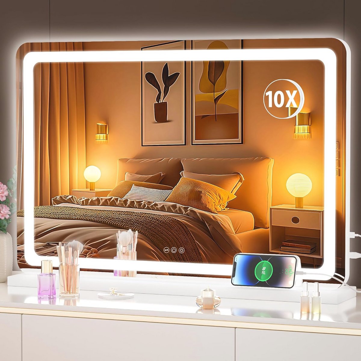 Verlichte Make-upspiegel 80 x 50 cm met Dimbare LED en Touchscreen Bediening