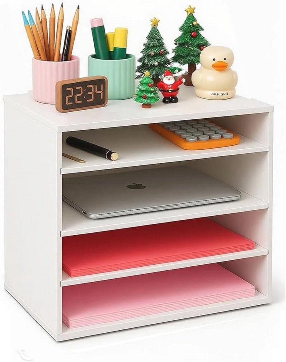 Houten Desk Organizer met Verstelbare Planken voor Thuis en Kantoor