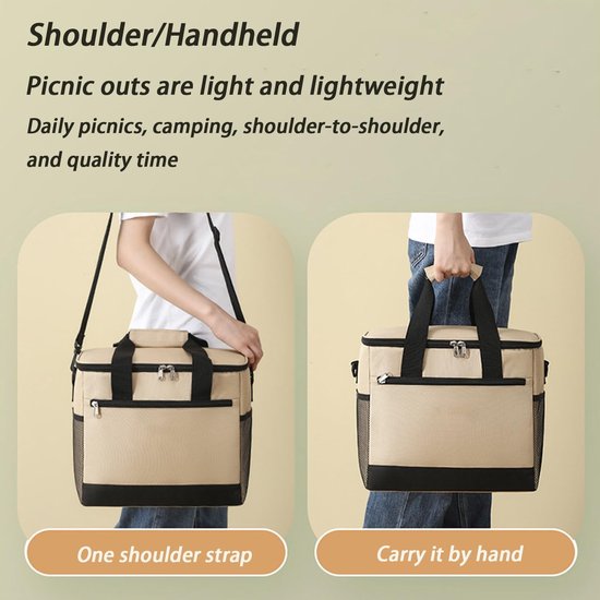 Geïsoleerde Koeltas - Koeltassen - Lunchtas - 30x20x26 cm - 18 Liter - Roze - 3 Laags - Geïsoleerde Koeltassen - Picknicktas - Handvat Riem - Lekvrij en Waterdicht - voor Kantoor, Camping, Picknick, Reizen - Thermotas voor Levensmiddelentransport — afbeelding 5