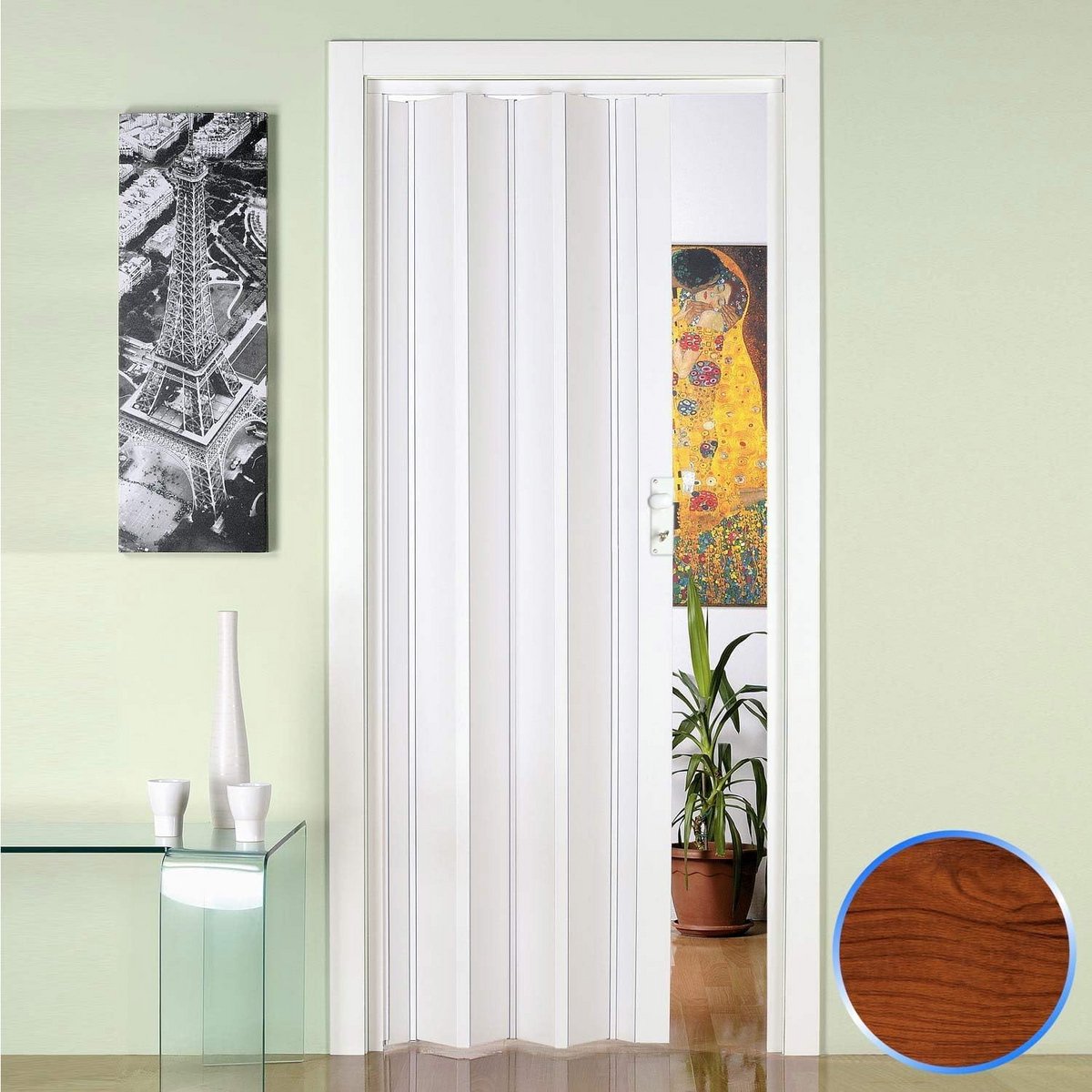 Woonkamer Vouwdeur PVC Wit Houtnerf 88,5 x 214 cm - Inklapbare Binnendeur