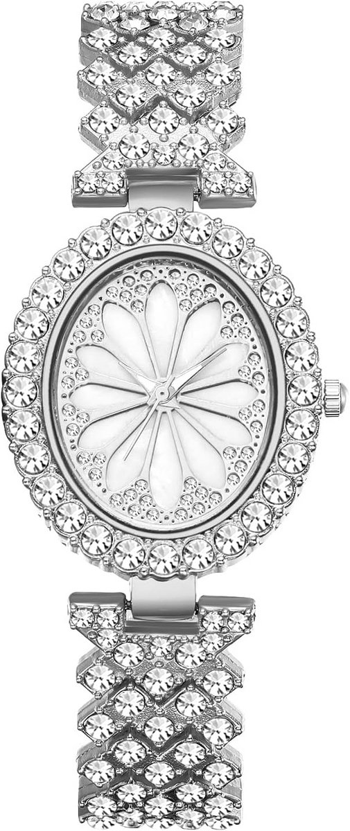 Dameshorloge met glinsterende wijzerplaat en afneembare armband, zilver