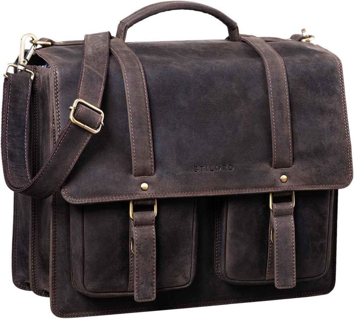 Grote Leren Aktetas Vintage Schoudertas Voor Laptop en Documenten