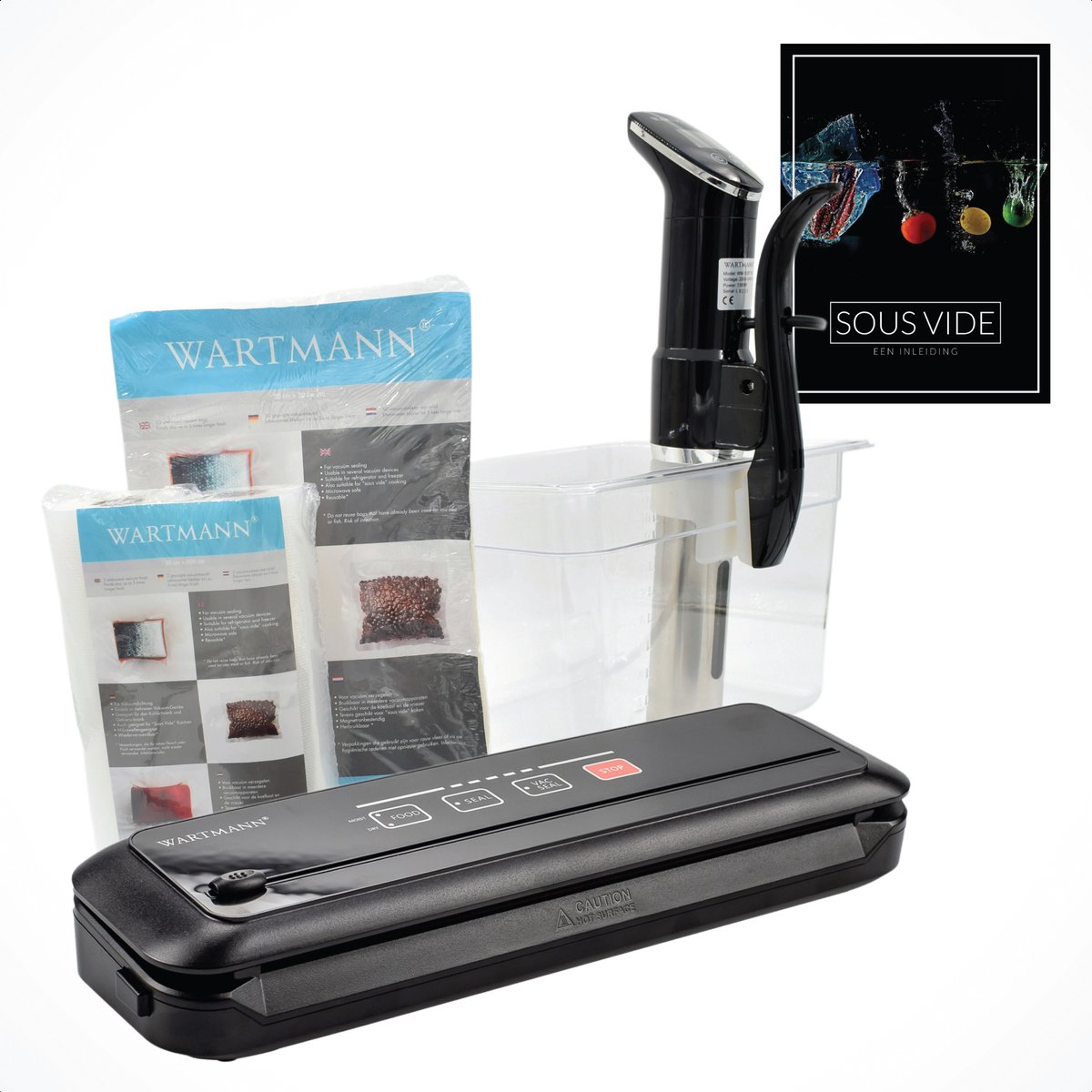 Wartmann 1507 Set - Sous Vide Stick - Vacuümmachine - Sous Vide Zakken & Rollen - Waterbak - Incl. Sous Vide Handboek