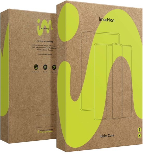 Imoshion tablet hoes verpakking, karton met groene opdruk, 'Tablet Case'.