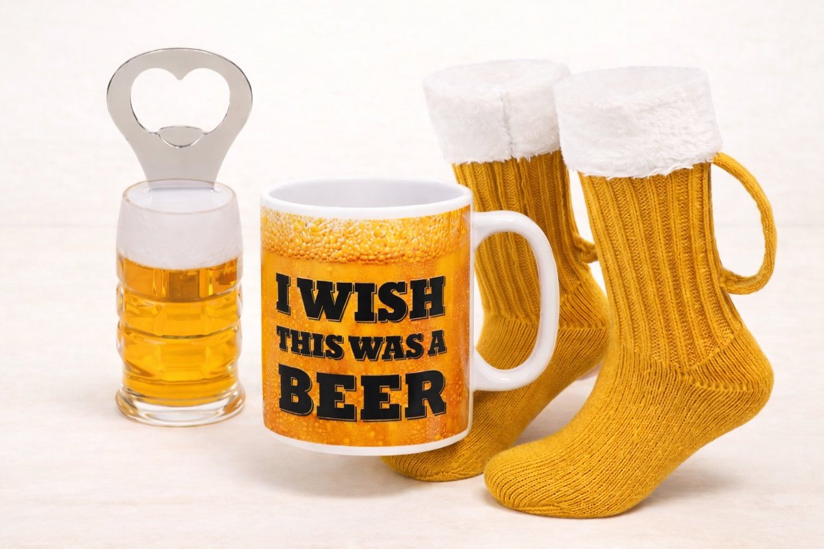 Without Lemon - Bier Cadeau Set - XL Beker, Flesopener en Sokken - One size - Vaderdag - Kerst - Cadeau Idee