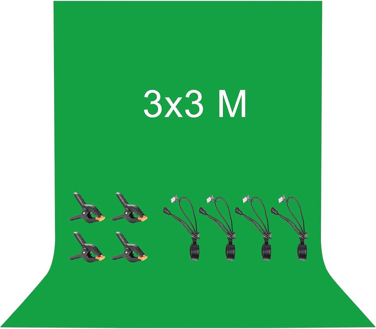 Groene Fotografie Achtergrond 3x3 M - 100% Polyester met Studioklemmen en Zeilclips