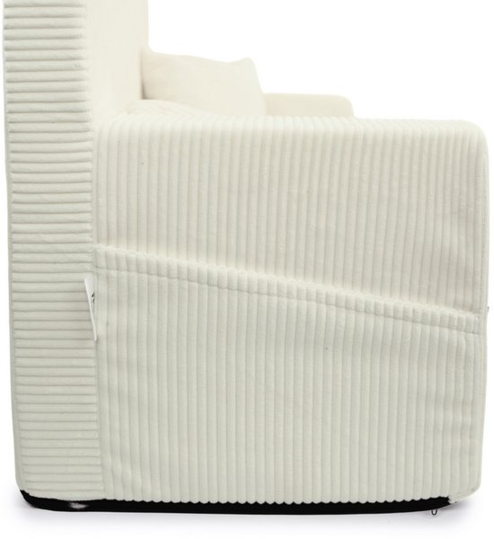 Flumi opvouwbare mini kindersofa van ribfluweel - zachte kinderbank met uitklapfunctie en afneembare hoes, crème van Merkloos — afbeelding 5