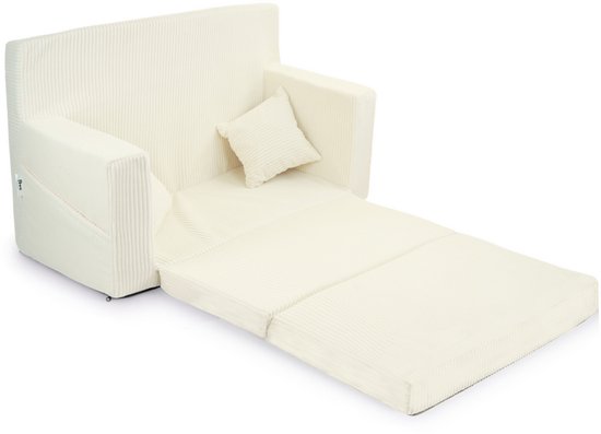 Flumi opvouwbare mini kindersofa van ribfluweel - zachte kinderbank met uitklapfunctie en afneembare hoes, crème van Merkloos — afbeelding 2