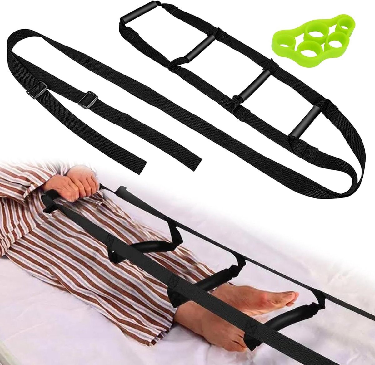 Allecta - Bedladder met oprichthulp en verstelbare touwladder - inclusief vingertrainer - 232 cm x 18 cm