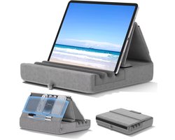 Tablet Kussenhouder – Opvouwbare Tablet Houder voor Bed, Schoot en Bureau – Zacht Tabletkussen met Opbergvak en Stylushouder – Geschikt voor iPad Pro en Alle Tablets- GRIJS