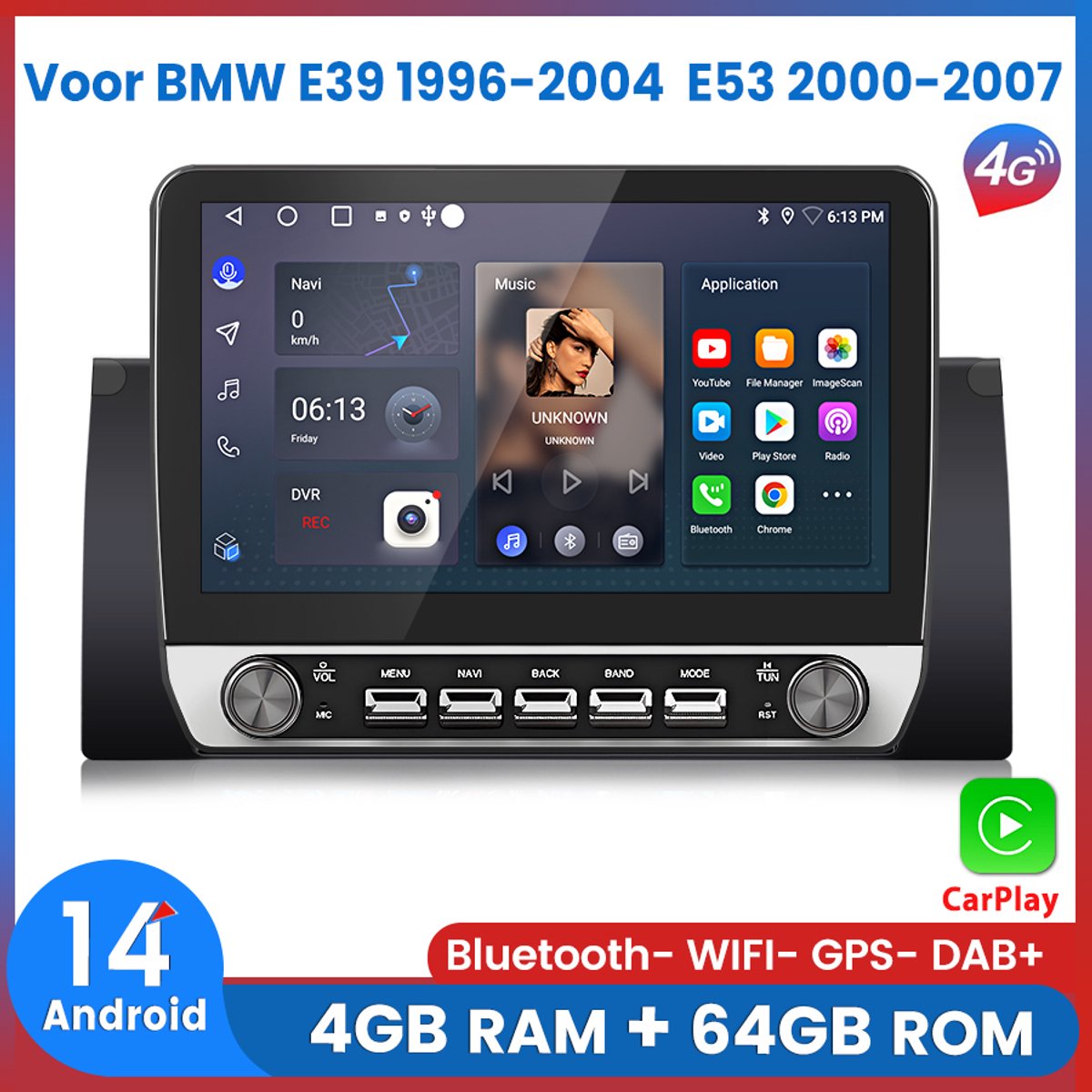 Awesafe 10.1 Inch Autoradio Geschikt Voor BMW E39 1996-2004 E53 2000-2007 - Ram 4GB+Rom 64GB - 8 Kern(Core) V1PRO - Draadloos Apple Carplay & Android auto - GPS Navigatie 4G WIFI - Ondersteuning invoegen 4G SIM - 2000 2001 2002 2003 2004 2005 2006