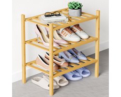 Homaxy - Schoenenrek (3 niveaus) - Bamboe Schoenenrek - Voor 12 paar schoenen - 68x28x46.5cm - Houtkleur