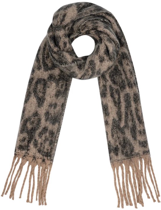 styleBREAKER Women's Scarf with abstract oversized Leo print and short fringes, Light Scarf, Stole 01016207, Color:Brown-Beige