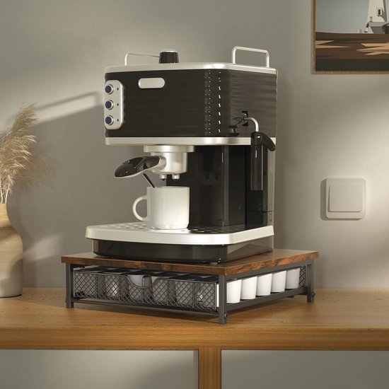 YATINEY ladehouder voor koffiepads, lade voor koffiepads compatibel met K Cup, 35 Capaciteit Koffiecapsules Opbergvak, Schuifmand van gaas, voor thuiskantoor, keuken, Rustiek Bruin XKH08BRG1