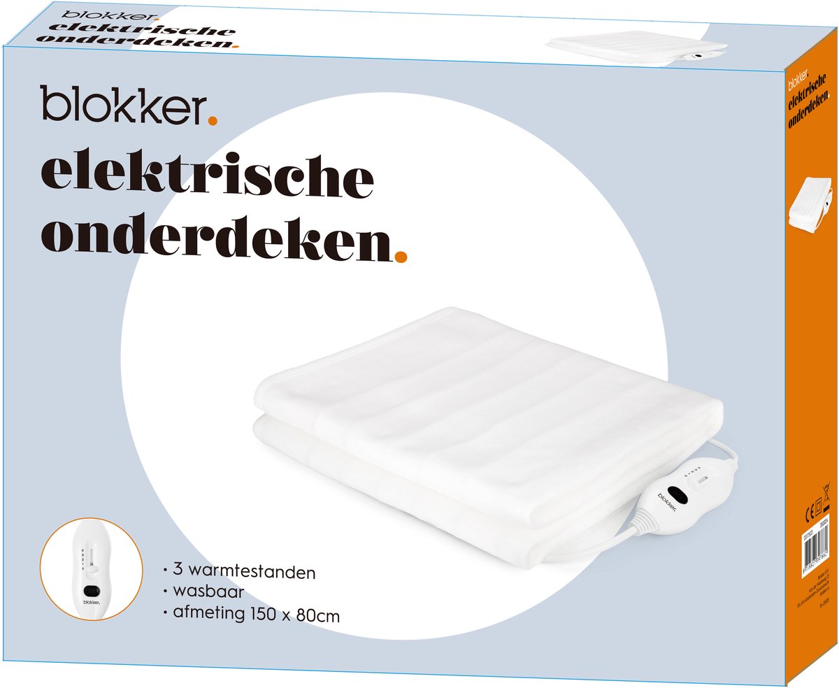 Blokker Elektrische Onderdeken - 60W - 150x80cm - 3 temperatuur instellingen - Indicatielampje - Digitaal display - Wasmachine reinigbaar - 100% Polyester - 2.15 snoer - EBL-123277.4 Wit – foto 5