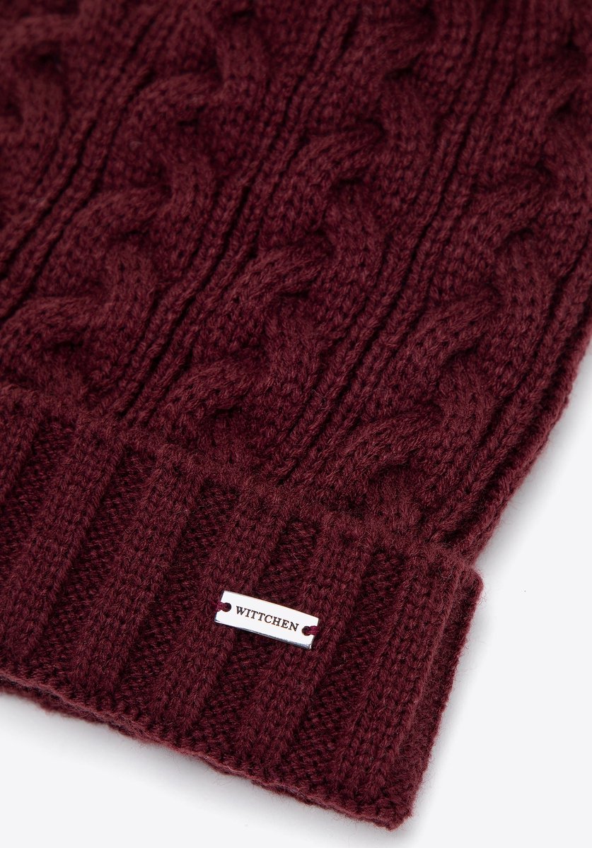 Wittchen - Dames Beanie - Vlecht en Pompom - Burgundy - Acrylic