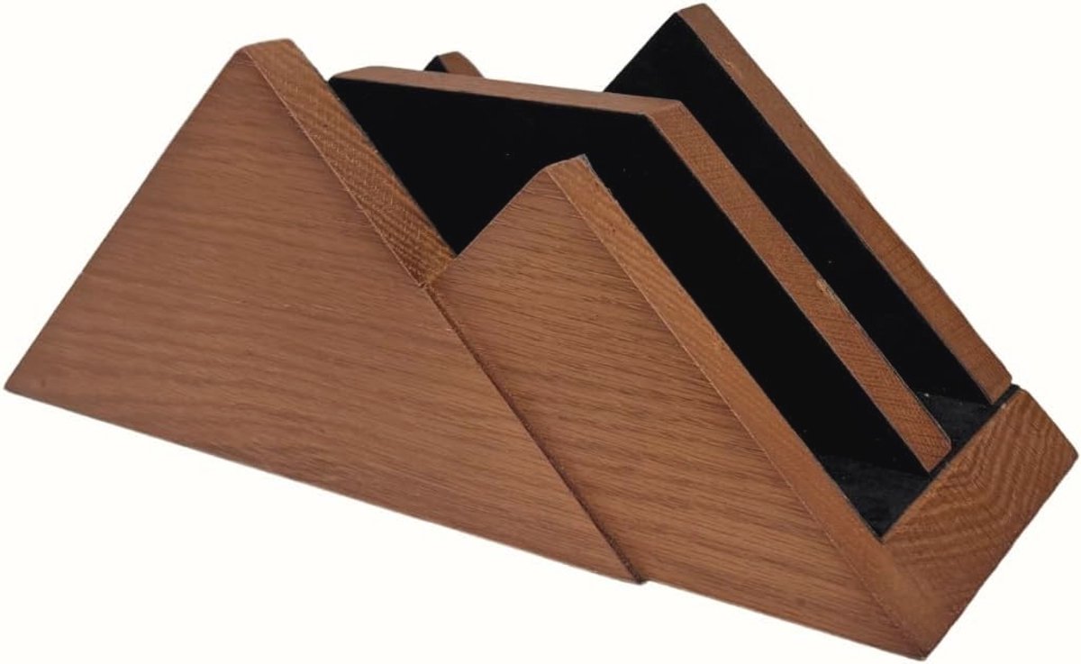 Dubbele verticale laptopstandaard van hout met 2 sleuven in walnootkleur