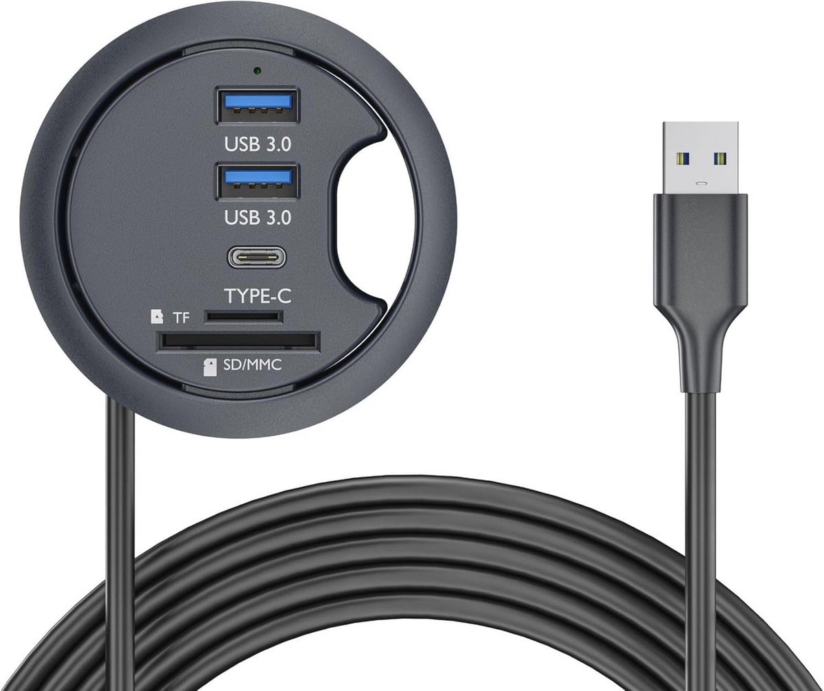 USB-C 2 Poorts Grommet Hub met SD/TF-kaartlezer voor Desktop