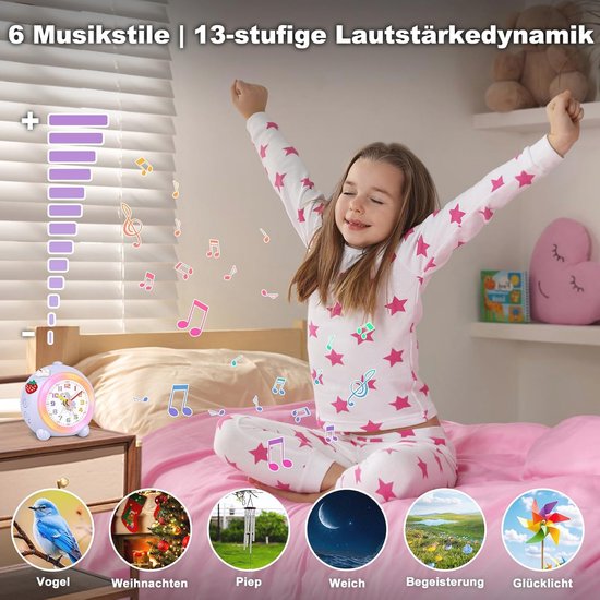 Analoge Kinderwekker met Eenhoorn Design - Geruisloos en Instelbaar Volume in Lichtpaars — afbeelding 2