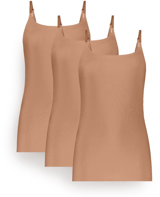 Haut spaghetti pour femme ten Cate – Lot économique de 3 – Noisette – Taille XL – Sous-vêtements doux et sans coutures
