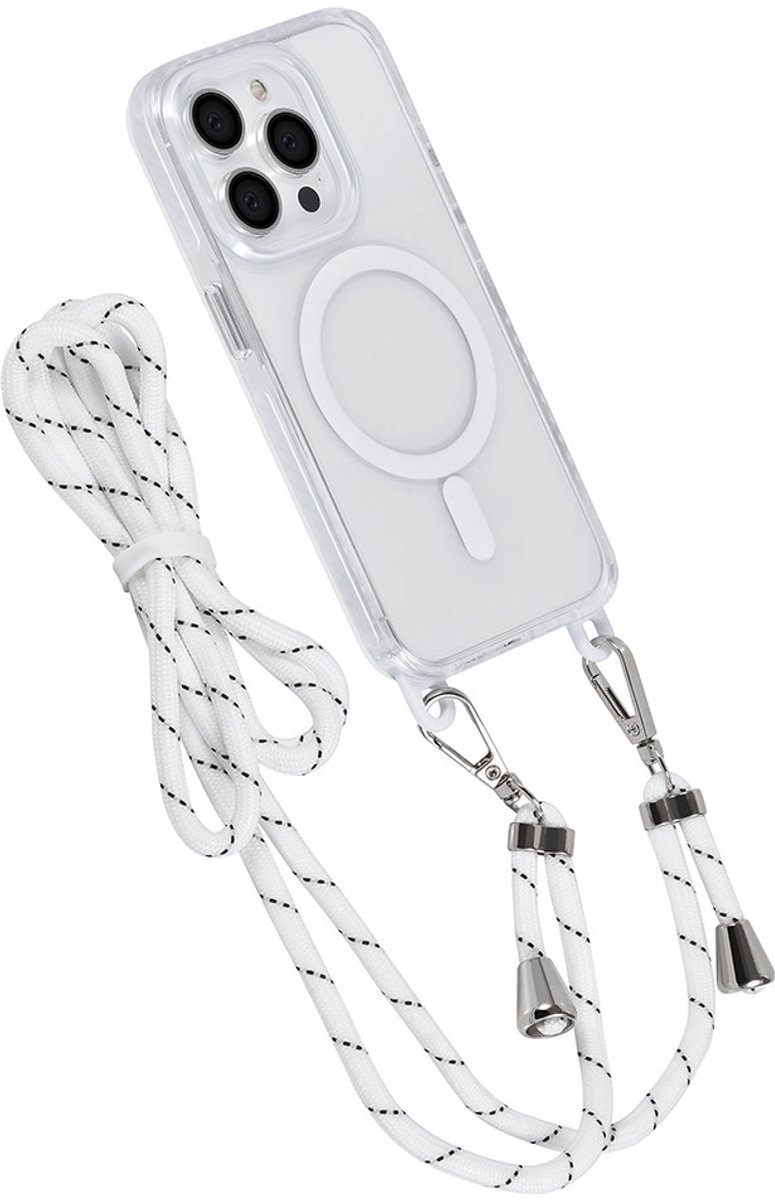 TUNIQ telefoonhoesje voor Apple iPhone 15 Pro - MagSafe backcover met koord - Wit