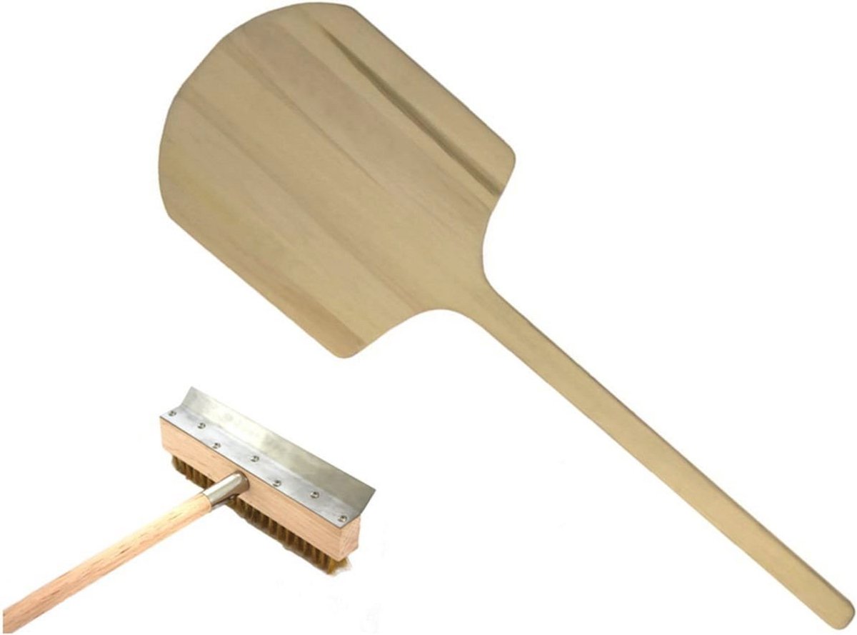 Pizzaovenschraper met Borstel en Houten Pizzaschep - Perfect voor Pizza- en Broodovens