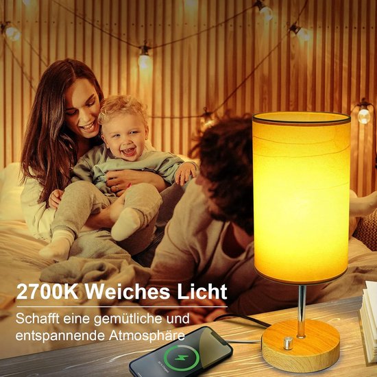 Set van 2 Dimbare Nachtkastlampen met USB-oplaadpoorten - Moderne Tafellampen voor Slaapkamer en Woonkamer van Merkloos — afbeelding 4