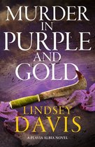 Boek 'Murder in Purple and Gold' met mes en paarse stof.