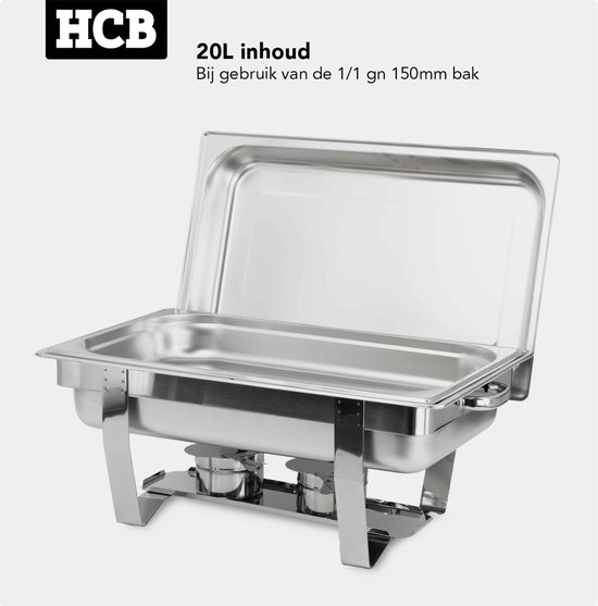 HCB® - Professionele Chafing dish - Incl. 6 GN bakken - RVS / INOX Buffetwarmer bakkenset - Incl. Gastronormbak - Bain marie - Horeca Warmhoudschaal - 3 kg - 7028 — afbeelding 5