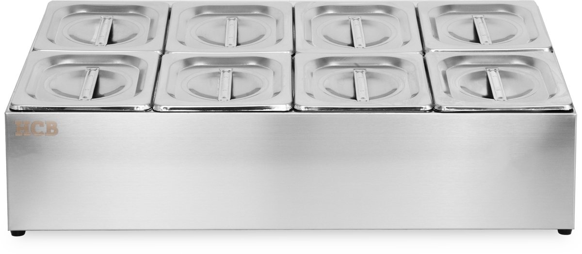 HCB® - Professionele Horeca Bakhouder - 8 x 1/6 GN - RVS / INOX - Incl. gastronorm bakken - Gastronormbak - 40.5x66.5x20 cm (DxBxH) - 4 kg - 8492