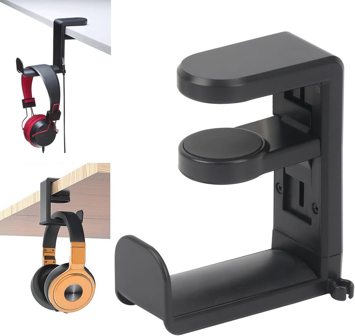 Hoofdtelefoonstandaard met 360 Graden Rotatie en Kabel Organizer - Zwart
