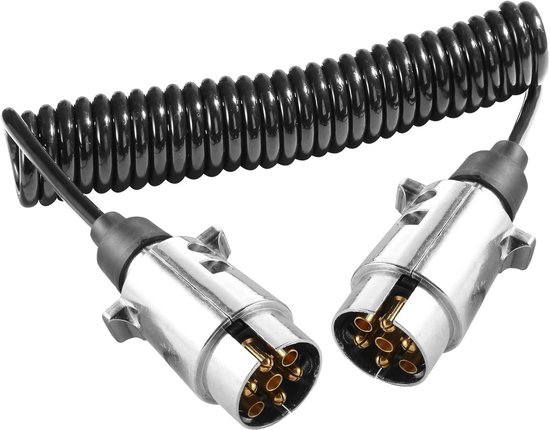 Feunly 2,7 M 7-polige Aanhangerkabel – Spiraalkabel Met 12V Stekker – PU/TPU Materiaal – Voor Vrachtwagen, Camper, Auto & Tractor